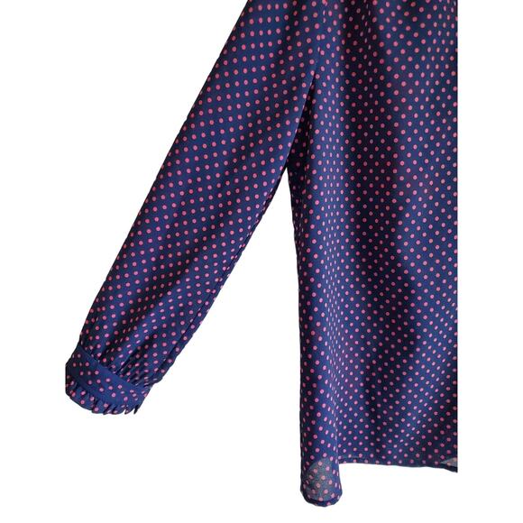J CREW Women 6 Blouse Top Navy Chiffon Blue & Pink Polka Dots Front Keyhole 38" - Picture 5 of 8